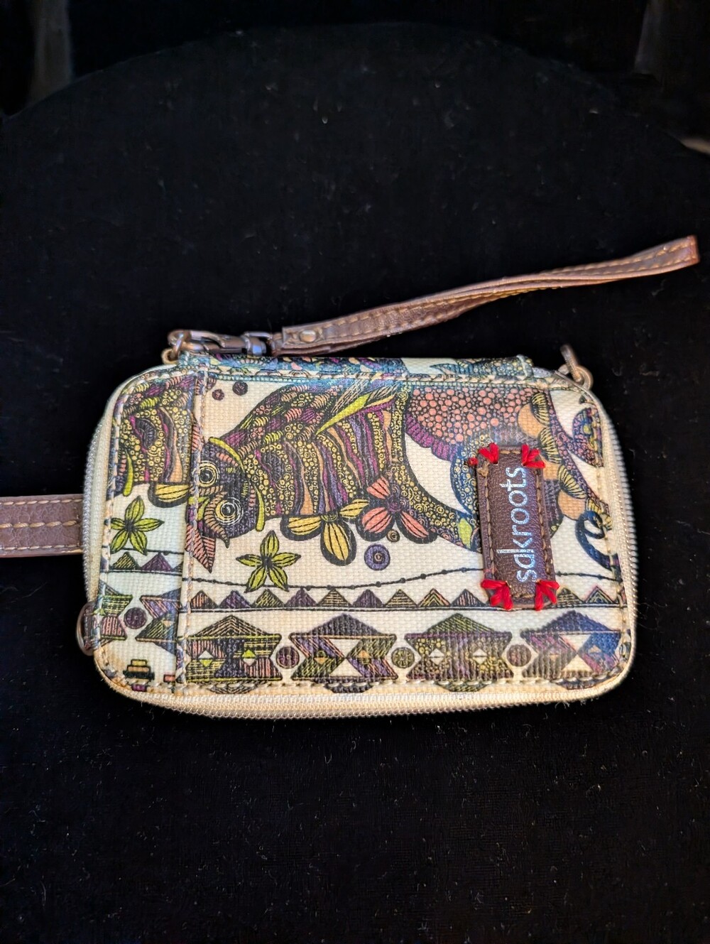 Sakroots Multicolor Fish & Floral Wristlet - Cream Base